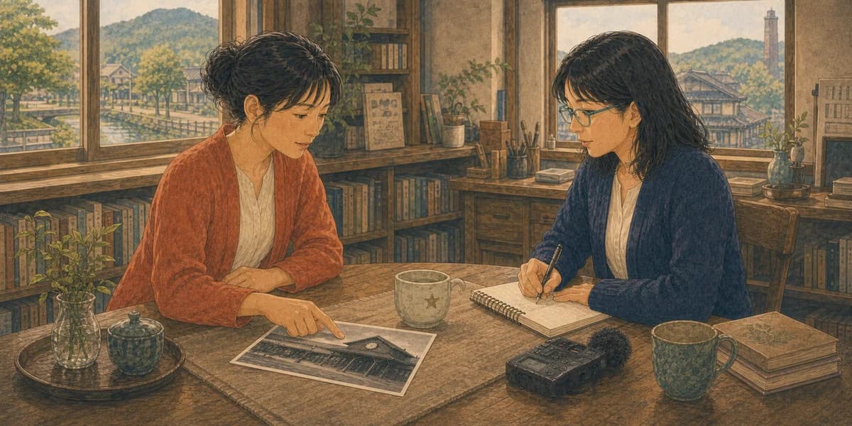 Opening illustration for Story 10, A Cup Shared by Two Towns