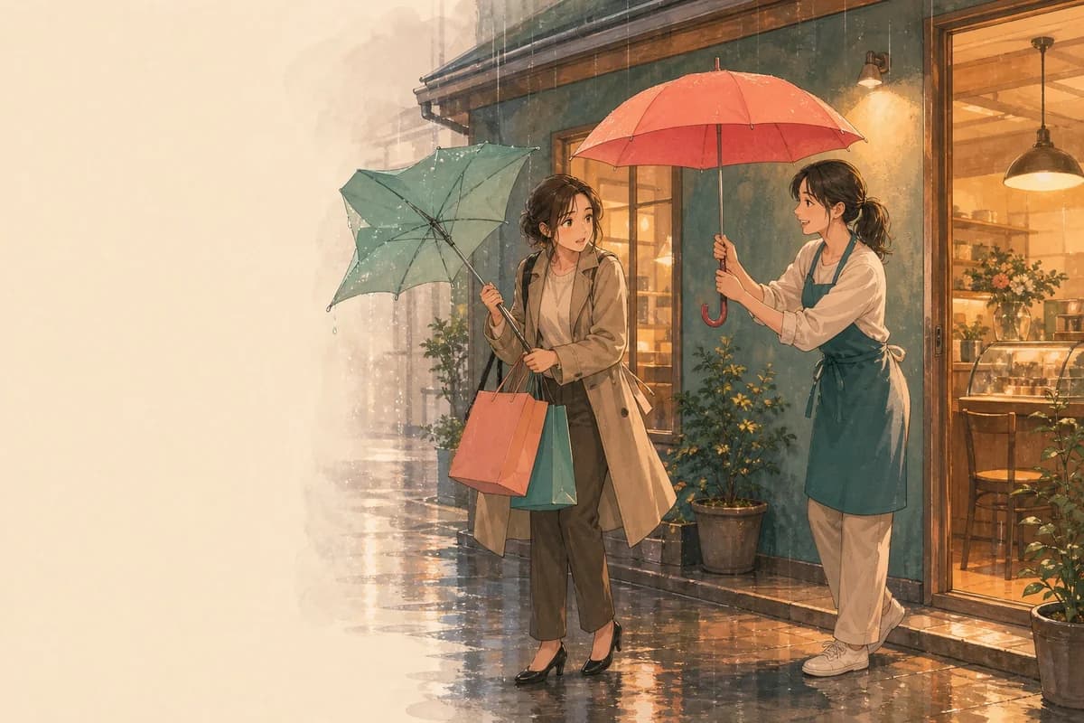 Opening illustration for Story 5, Shopping on a Rainy Day