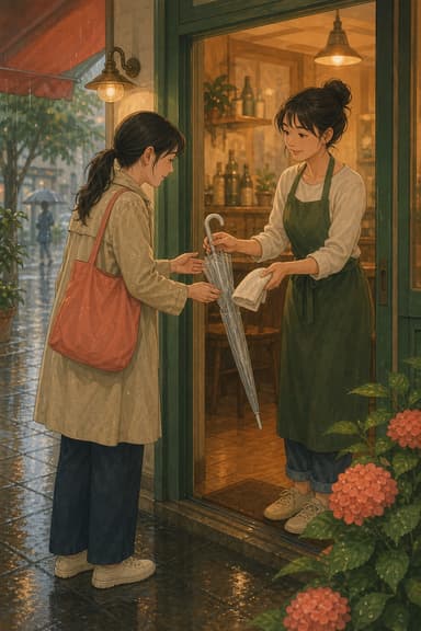 Illustration for The Day She Forgot Her Umbrella, Story 6 in A Place to Share.