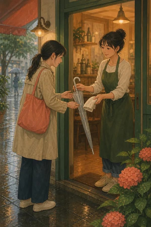 Opening illustration for Story 6, The Day She Forgot Her Umbrella