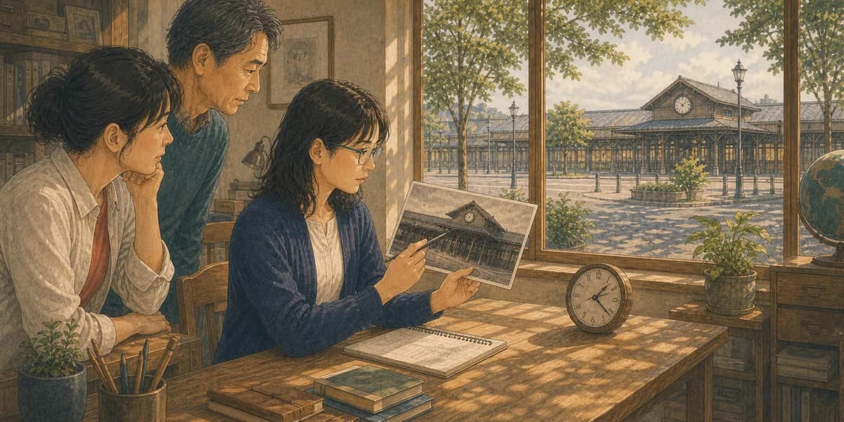 Opening illustration for Story 5, Shadows and the Station Clock